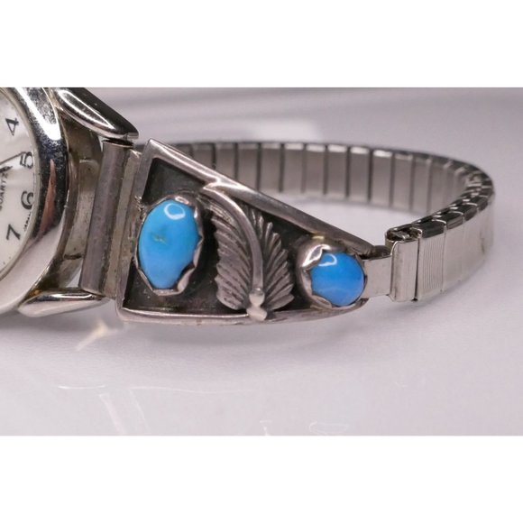 Sterling Silver & Blue Stone Native American Navajo Watch Tips - Picture 6 of 7